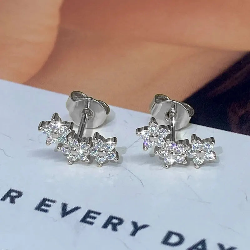 Anziw 2026 New D Color Moissanite Flower-Style Stud Earrings Lab Diamond Piercing Earrings For Women Valentine's Jewelry Gifts