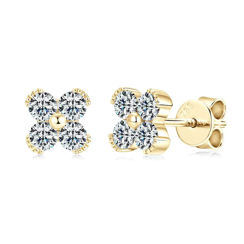 Trendy Clover Flower Stud Earrings 3mm D Moissanite Lab Diamond 100% Real 925 Silver Piercing Ear Jewelry for Women Gifts 2025
