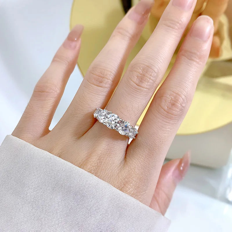 Anziw 3.60CTW All Moissanite Diamond Ring Sparking D Color 5 Stones Wedding Engagement Band For Women 925 Silver Promise Jewelry