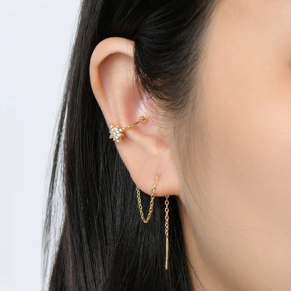 Anziw Moissanite Star Ear Line Cuff Crawler Climber Earrings for Women 925 Silver Long Chain Threader Earring GRA Jewelry Gifts
