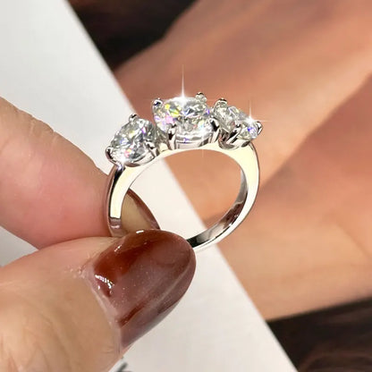 Anziw 8mm&6.5mm 4CTTW Round Moissanite Wedding Engagement Ring 14k Gold Filled Classic 3-Stones Promise Finger Jewelry for Women