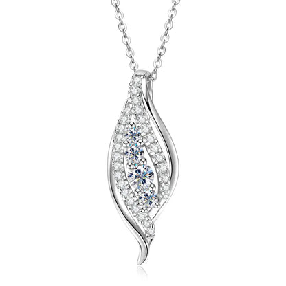 Anziw 2025 Luxury Moissanite Pendant Necklaces for Women  925 Silver Leaf Shape Waterdrop Necklaces Adjustable Chain Jewel Gifts
