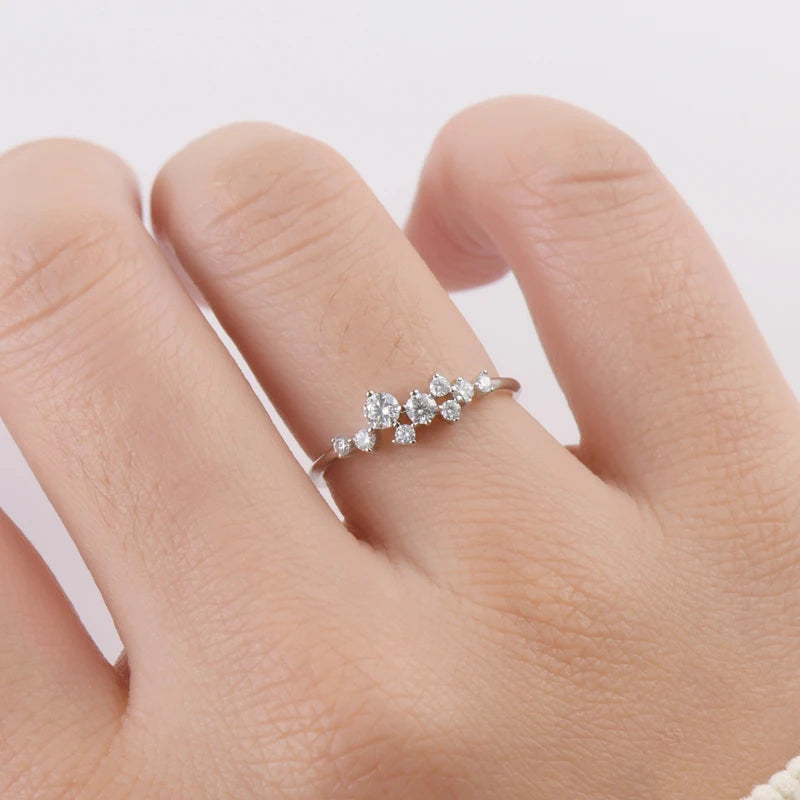 Anziw Real S925 Ring Cluster Moissanite Sterling Silver Wedding Engagement Finger Rings Fashion Band for Women Fine Jewelry 925