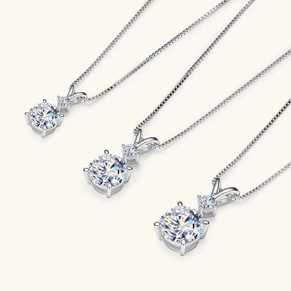 Anziw 1CT 2CT 3CT Moissanite Pendant Necklace for Women 925 Silver Adjustable Chain Sparking Two Stones Necklaces Gift Valentine