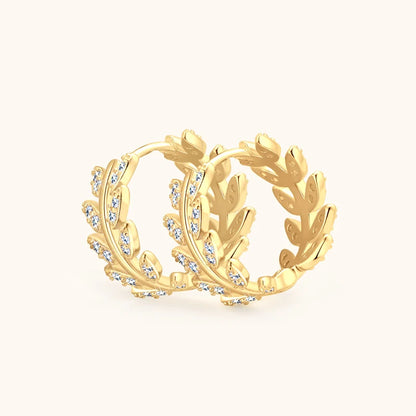 Anizw 1.3mm D Moissanite Earrings 925 Sterling Silver Mini Hoops 14k Gold Plated Cute Leaf Earring Studs for Women Trend Jewelry