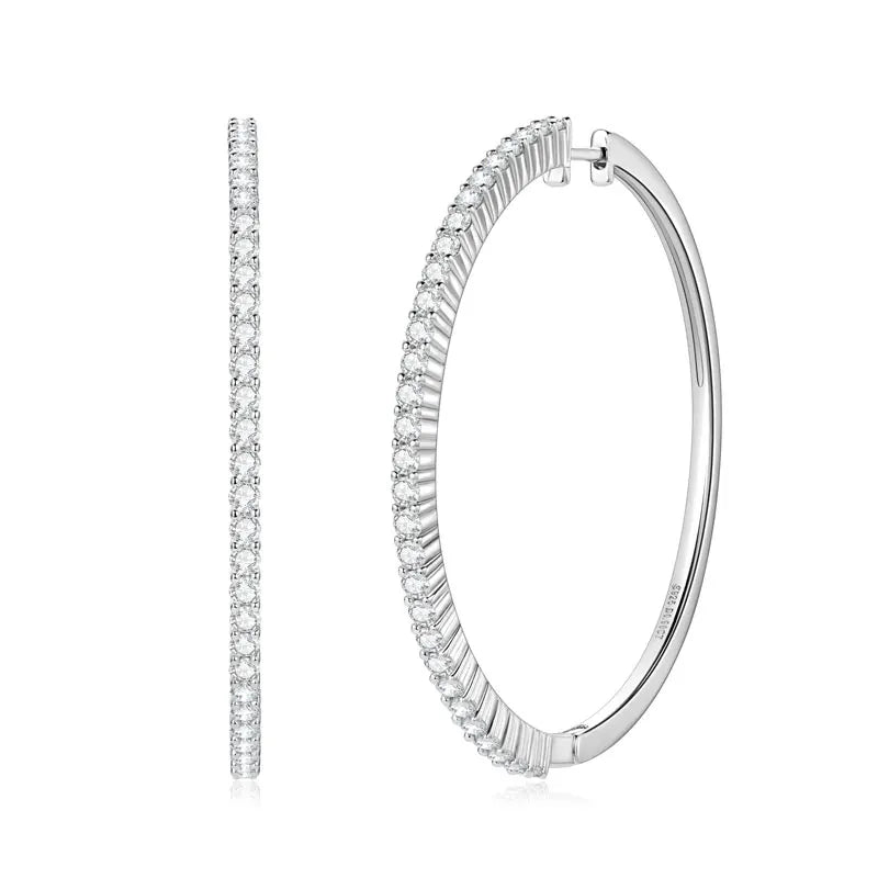 Anziw 2mm Moissanite Hoop Earrings for Women 925 Silver 40mm Large Big Hoops Piercing Earrings Fashion Fine Jewelry Party Gifts