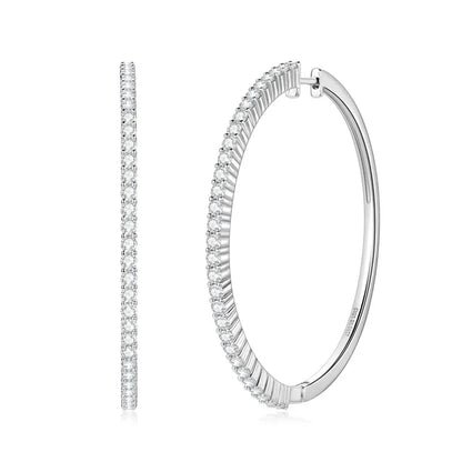 Anziw 2mm Moissanite Hoop Earrings for Women 925 Silver 40mm Large Big Hoops Piercing Earrings Fashion Fine Jewelry Party Gifts