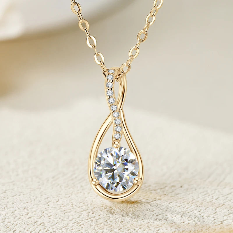 Anziw 7x10mm 2ct Pear Cut Moissanite Infinity Pendant Necklace for Women 925 Sterling Silver Adjustable Chain Fine Jewelry Gift