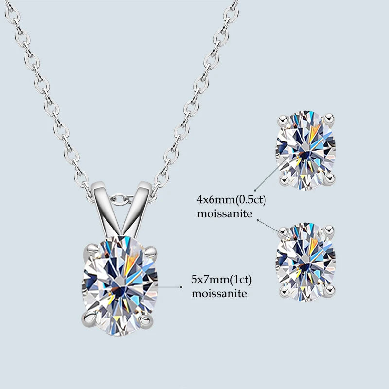 4.0cttw Oval Cut D Moissanite Jewelry Set Real 925 Silver Pendant Necklace and Luxury Hoop Earrings Sets for Women Trendy Gift