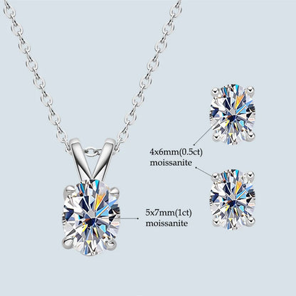 4.0cttw Oval Cut D Moissanite Jewelry Set Real 925 Silver Pendant Necklace and Luxury Hoop Earrings Sets for Women Trendy Gift