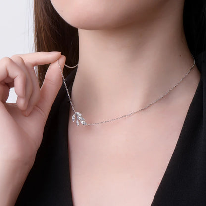 Anziw D0.90CT Marquise Cut Moissanite Leaf Pendant Necklace for Women Adjustable Chain 925 Sterling Silver Lab Diamond 40+5cm