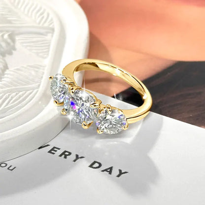 Anziw 8mm&6.5mm 4CTTW Round Moissanite Wedding Engagement Ring 14k Gold Filled Classic 3-Stones Promise Finger Jewelry for Women