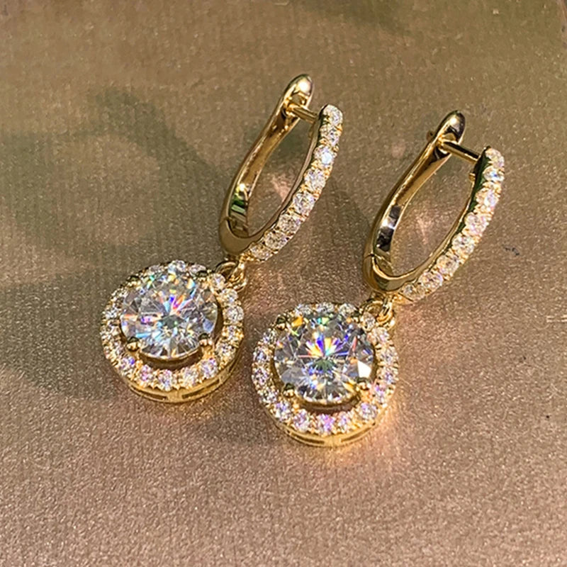 Anziw 2023 Women Hoops 925 Silver Gold Drop Earrings Dangle 1CT Real Moissanite Earring Original Certified Wedding Jewelry Gifts