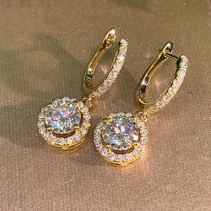 Anziw 2023 Women Hoops 925 Silver Gold Drop Earrings Dangle 1CT Real Moissanite Earring Original Certified Wedding Jewelry Gifts