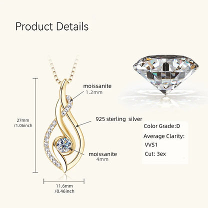 Anziw 925 Sterling Silver 4mm Round Moissanite Twist Pendant Necklace Gold Plated Sparking Diamond Party Jewelry for Women Gifts