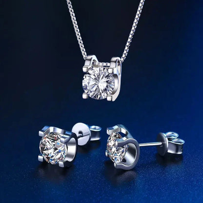 Original 925 Silver Certified 0.5CT D Color Moissanite Jewelry Set Solitaire Pendant Necklace Stud Earrings for Women Gifts S925