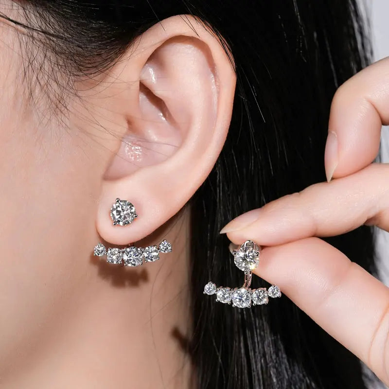 Anziw Trendy Dual Use Earrings Jackets 925 Sterling Silver D Color Moissanite Ear Jacket Studs for Women Jewelry Valentine Gifts