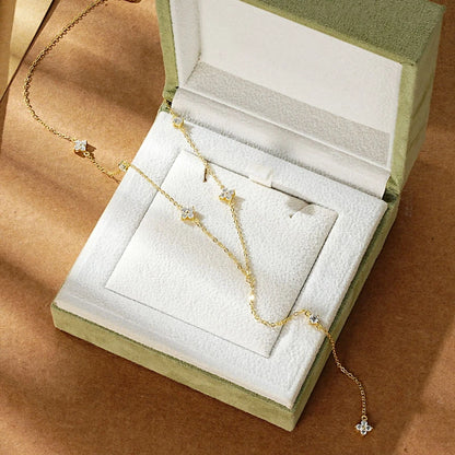 Anziw Moissanite Long Tassel Pendant Necklace 925 Silver Four Clover Flower Y Chain Necklace for Women Valentine Gift Trend 2024
