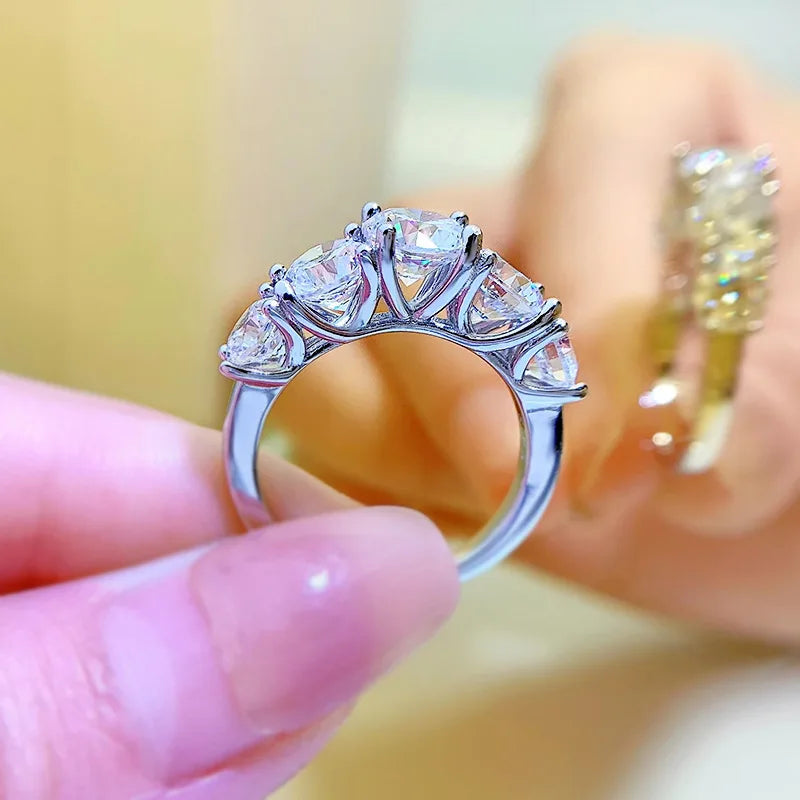 Anziw 5 Stone Rings 3.6cctw D Color Moissanite Engagement Wedding Bands Sliver 925 for Women Sparkling Diamonds Jewelry With