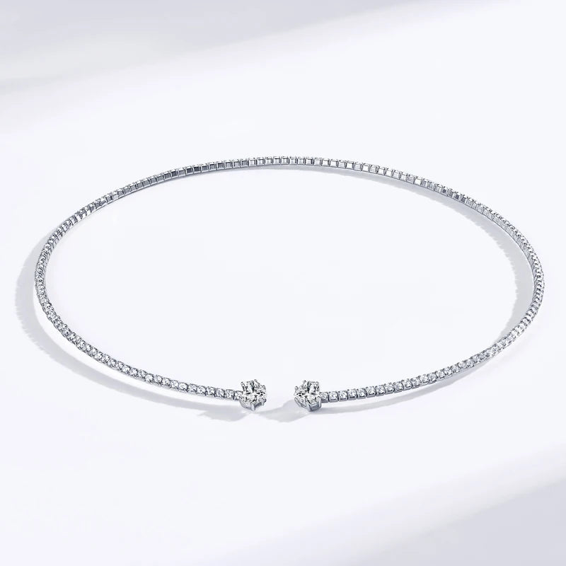 Anziw D1.60CT Heart Cut Moissanite Collar Open Tennis Necklace 925 Sterling Silver Choker for Women Fine Jewelry & Certificate