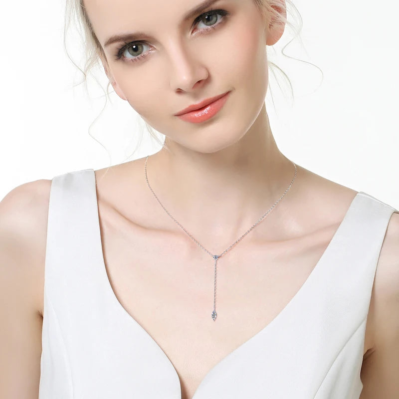 Anziw 3mm D Color Moissanite Y Shape Long Pendant Necklace for Women Adjustable Chain 100% 925 Silver Jewelry Trendy 2025 Gifts