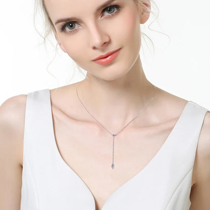 Anziw 3mm D Color Moissanite Y Shape Long Pendant Necklace for Women Adjustable Chain 100% 925 Silver Jewelry Trendy 2025 Gifts