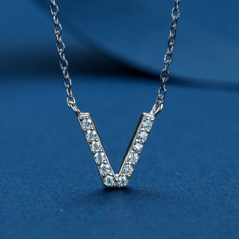 Anziw Initial Moissanite 26 Letter Pendant Necklace for Women Men Real Silver 925 Name Pendant Fine Jewelry Valentine's Day Gift