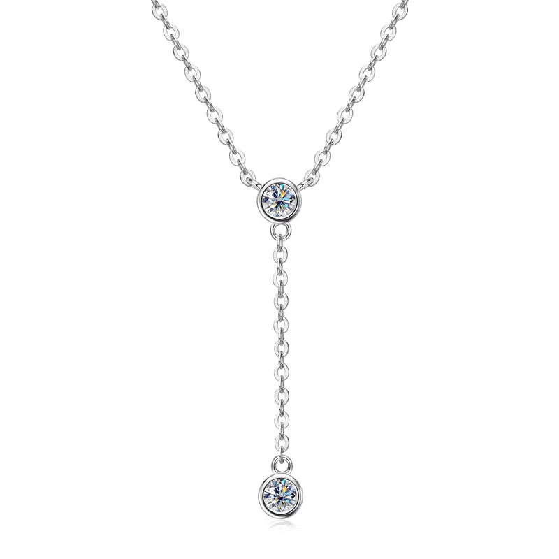 Anziw 3mm D Color Moissanite Y Shape Long Pendant Necklace for Women Adjustable Chain 100% 925 Silver Jewelry Trendy 2025 Gifts
