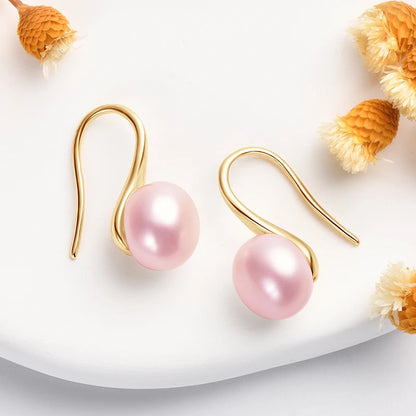 Anziw 8-8.5mm Natural Freshwater Pearl Drop Hook Earrings For Women Elegant Wedding Engagement Earrings 14K Gold Fille Jewelry