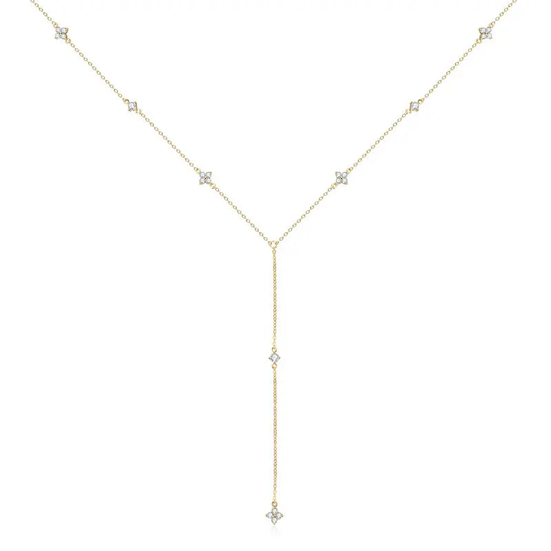 Anziw Moissanite Long Tassel Pendant Necklace 925 Silver Four Clover Flower Y Chain Necklace for Women Valentine Gift Trend 2024