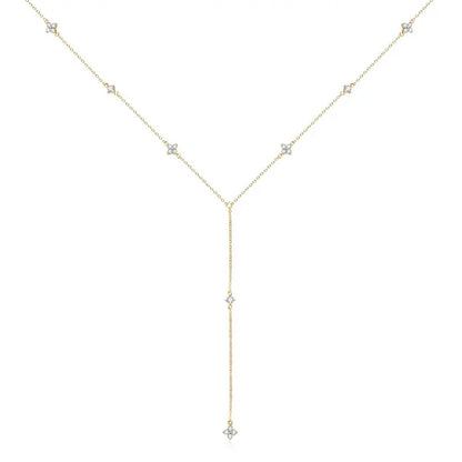 Anziw Moissanite Long Tassel Pendant Necklace 925 Silver Four Clover Flower Y Chain Necklace for Women Valentine Gift Trend 2024