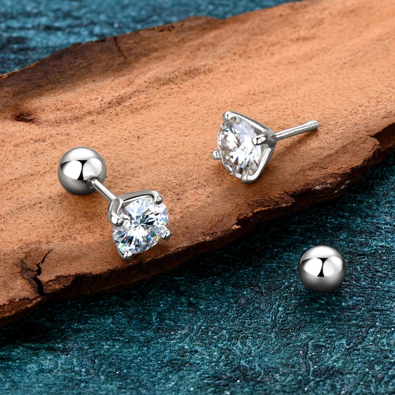 Anziw 2.0ctw D Color Moissanite Earrings Studs Original 925 Silver Earrings Ball Screw Back Jewelry for Women Men 6.5mm 1 Carat