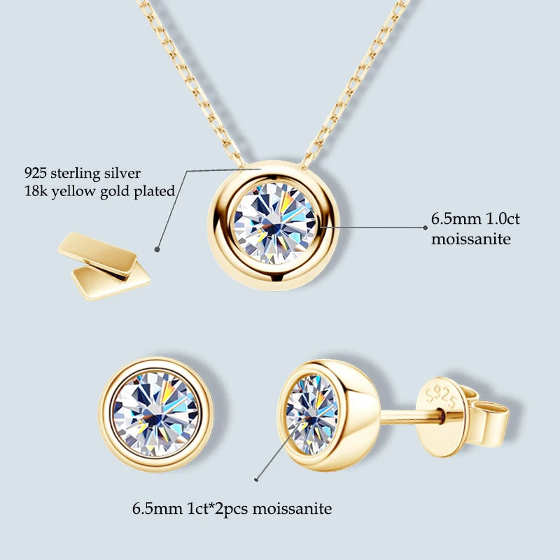 18K Gold Plated Jewelry Set 3.0ctw D Color Moissanite for Women Men Real 925 Silver Stud Earrings Pendant Necklace Free Shipping