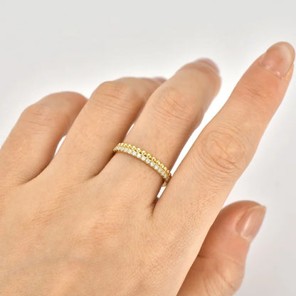 Anziw 1.5mm D Moissanite Half Eternity Ring 925 Sliver Double Hoops Rings Finger Bands for Women Trendy Jewelry Valentine's Gift