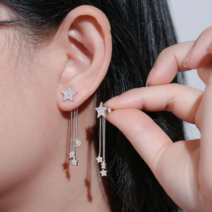 Anziw 925 Moissanite Star Tassel Drop Dangle Earrings for Women Real S925 Silver Studs Earrings Certified Fine Jewelry Gift Girl