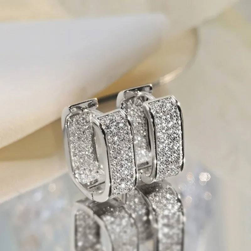 Anziw Original Full Moissanite Earrings Women Square Hoop Earrings Silver 925 Trendy Wedding Party Jewelry with Certificate Gift