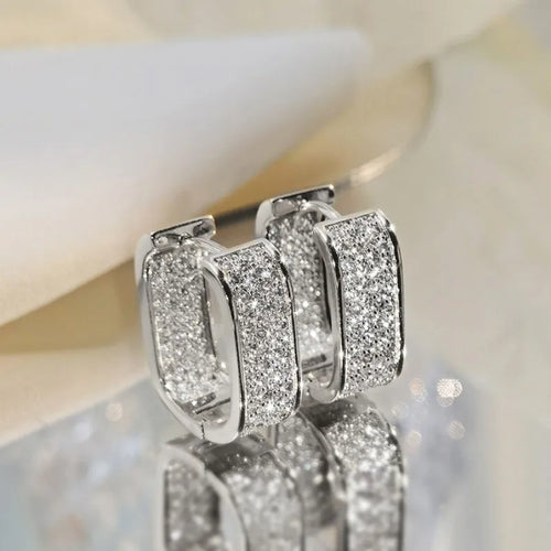 Anziw Original Full Moissanite Earrings Women Square Hoop Earrings Silver 925 Trendy Wedding Party Jewelry with Certificate Gift