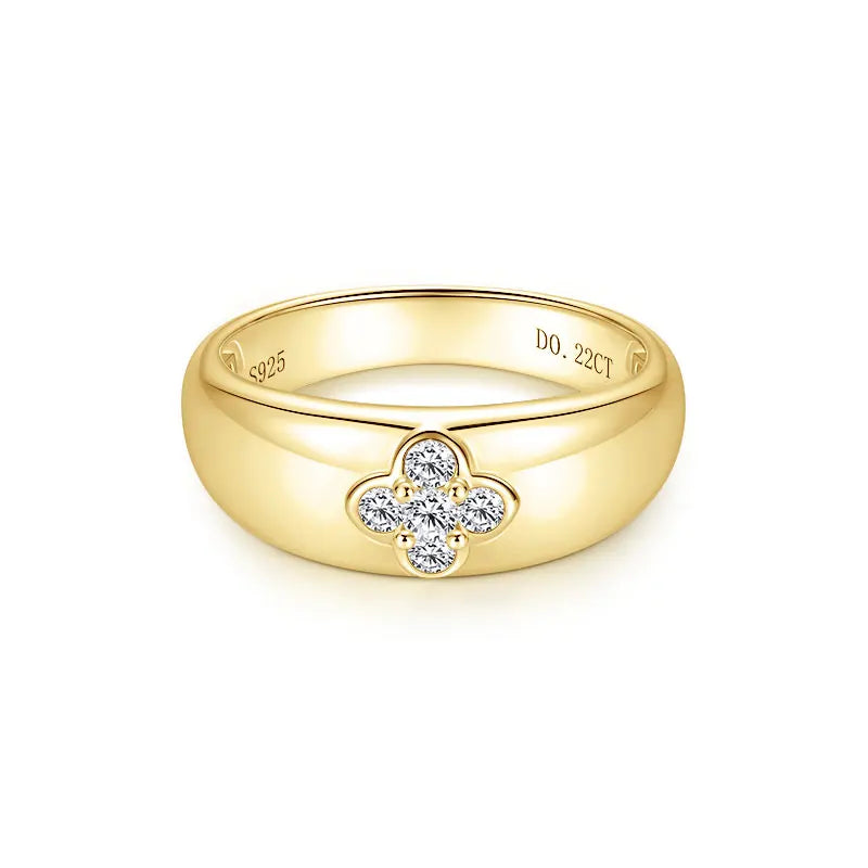 Anziw Trendy 925 Chunky Wide Ring Moissanite Clover Flower Finger Bands Thick Rings for Women S925 Silver Cute Jewelry Certified