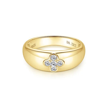Anziw Trendy 925 Chunky Wide Ring Moissanite Clover Flower Finger Bands Thick Rings for Women S925 Silver Cute Jewelry Certified