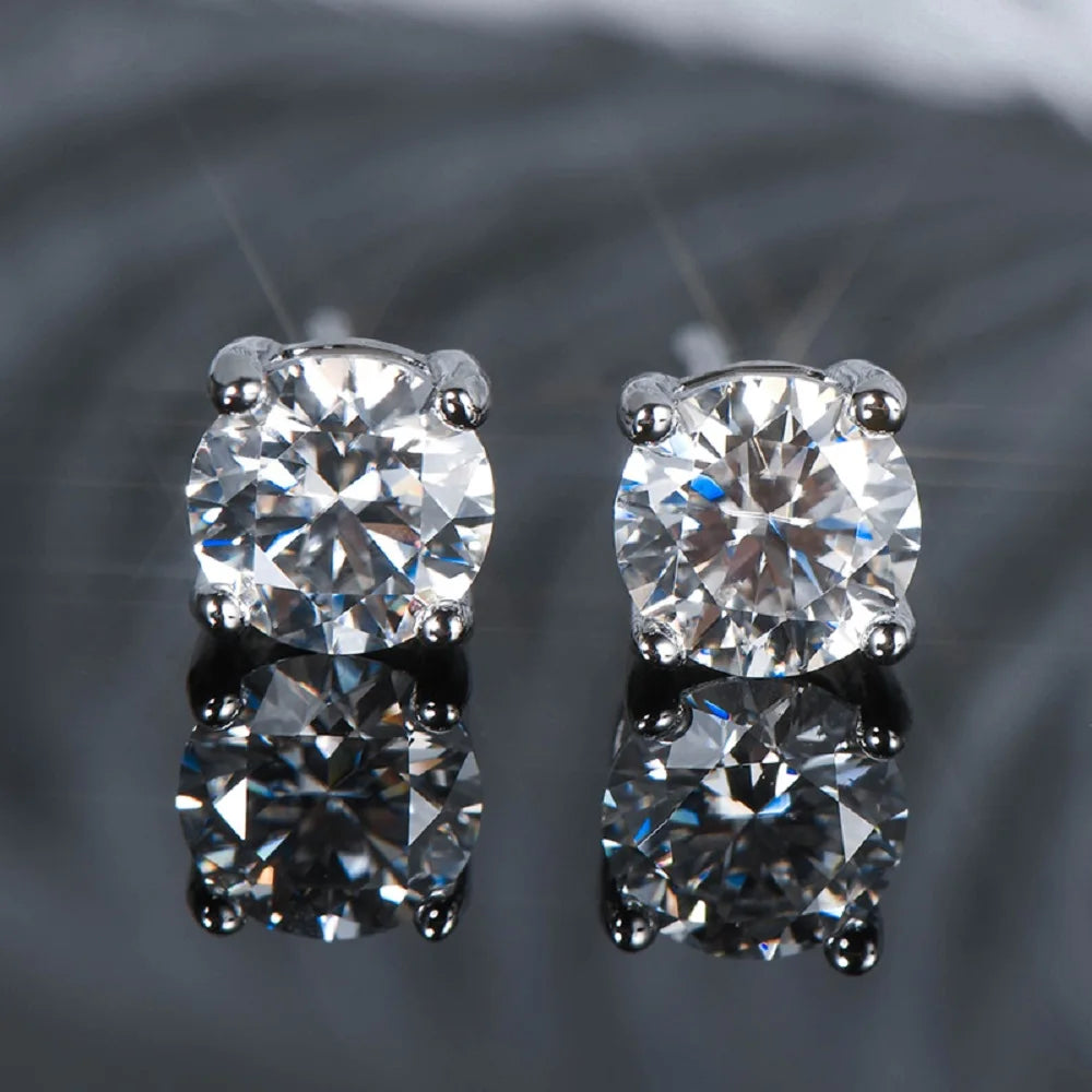 Anziw Sparkle Real Moissanite Black Stud Earrings Diamond 925 Silver Gold Ear Piercing Jewelry for Women Men Gifts 3mm/4mm/5mm