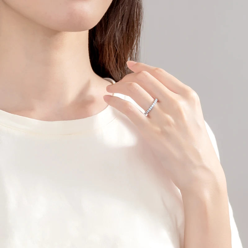 Classic 925 Sterling Silver Full Eternity Ring 2mm D Moissanite Rings Stackable Finger Bands for Women 18k Gold Plated Jewelry