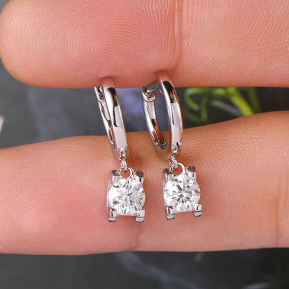 Real 925 Sterling Silver 5mm 1ctw. Round D Color Moissanite Diamond Drop Hoop Earrings For Women Fine Jewelry Wedding Party Gift