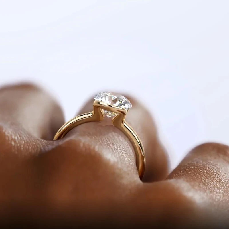 18k Gold Plated Wedding Ring 1.0CT D Color Moissanite Solitaire Ring Promise Bands for Women 925 Sterling Silver Certificate