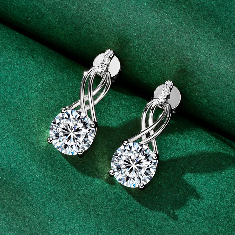 Anziw Real 925 Silver 4CTTW D VVS1 Moissanite Drop Earrings for Women Infinite Studs Earring GRA Certified Wedding Jewelry Gifts