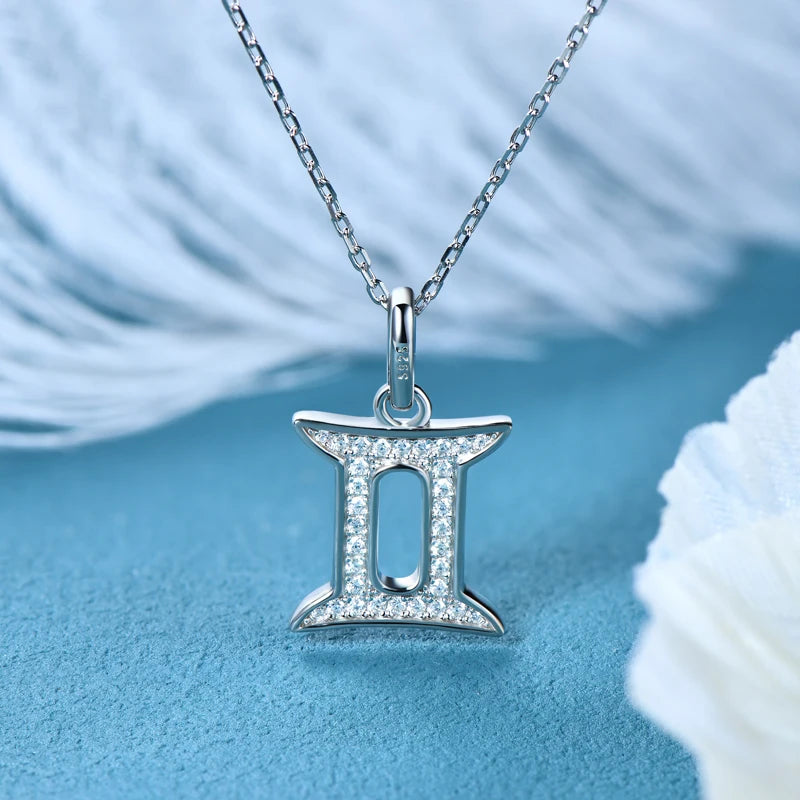 925 Sterling Silver Zodiac Sign 12 Constellation Pendant Micro-Set 1mm Moissanite Necklace Charm For Women Jewelry Birthday Gift