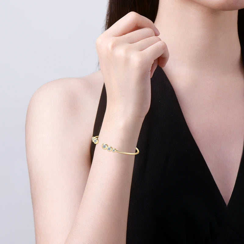Anziw Simple Open Ended Bracelets Cuff Silver 925 D Color Moissanite Bracelet Bangle for Women Luxury Gold Plated Charm Jewelry