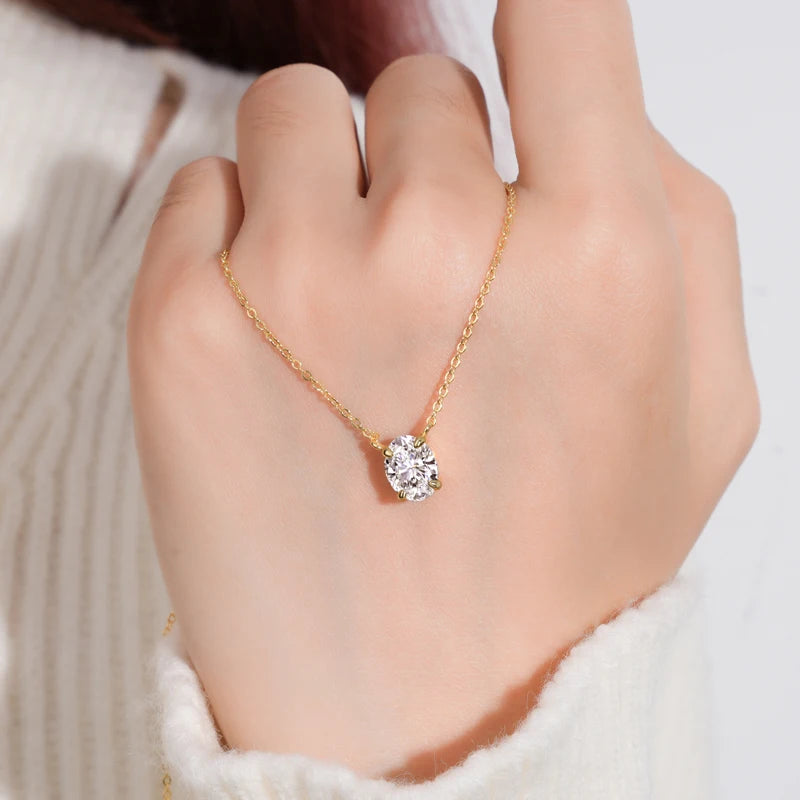 Anziw 2.0CT Oval Cut D Moissanite Solitaire Pendant Necklace for Women 925 Silver Adjustable Chain Certified Fine Jewelry Gifts