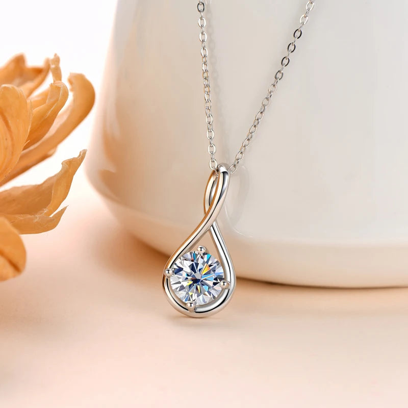 18K Gold Plated Solitaire Round 8mm 2ct Moissanite Infinity Pendant Necklace 925 Sterling Silver Women Teardrop D Color Diamond