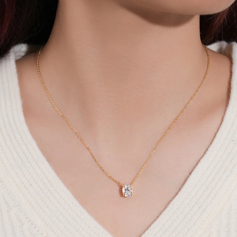 4.0cttw Oval Cut D Moissanite Jewelry Set Real 925 Silver Pendant Necklace and Luxury Hoop Earrings Sets for Women Trendy Gift