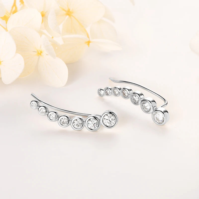 Anziw 1.52CTTW. Full Bezel Moissanite Earrings Climber Crawler 100% Real 925 Silver for Women with Certified Fine Jewelry Gifts